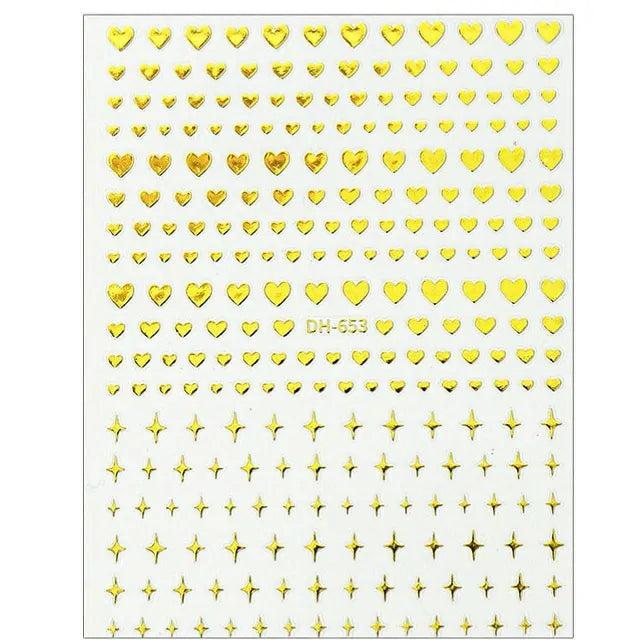 Golden Hearts And Stars Nail Stickers (DH-653)