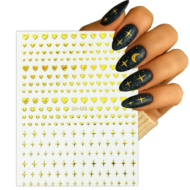 Golden Hearts And Stars Nail Stickers (DH-653)