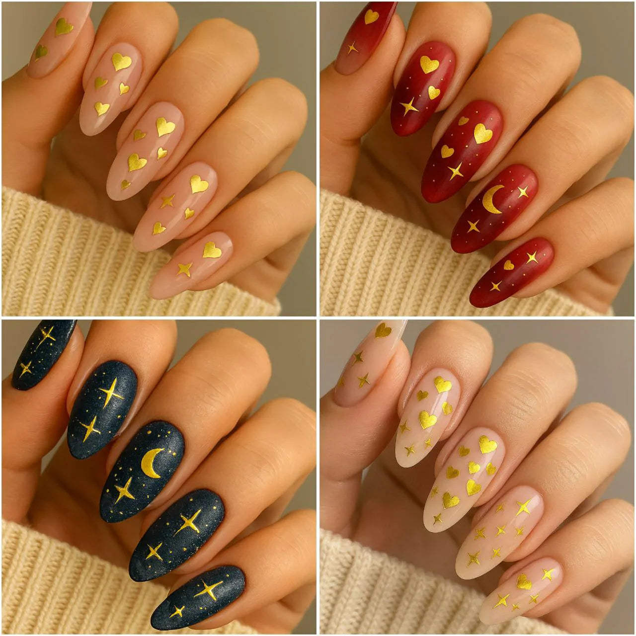 Golden Hearts And Stars Nail Stickers (DH-653)