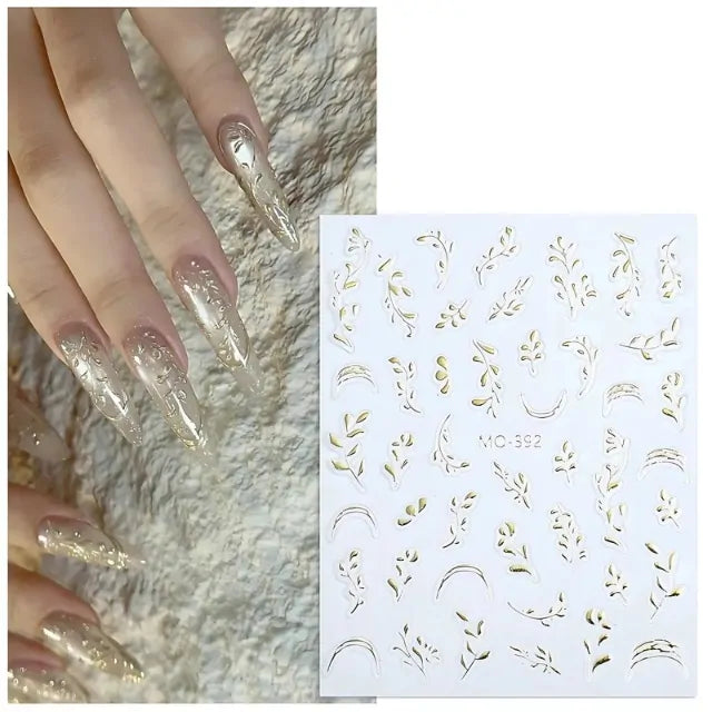 Golden Jade Leaf 3D Nail Stickers Sheet (MO-392)