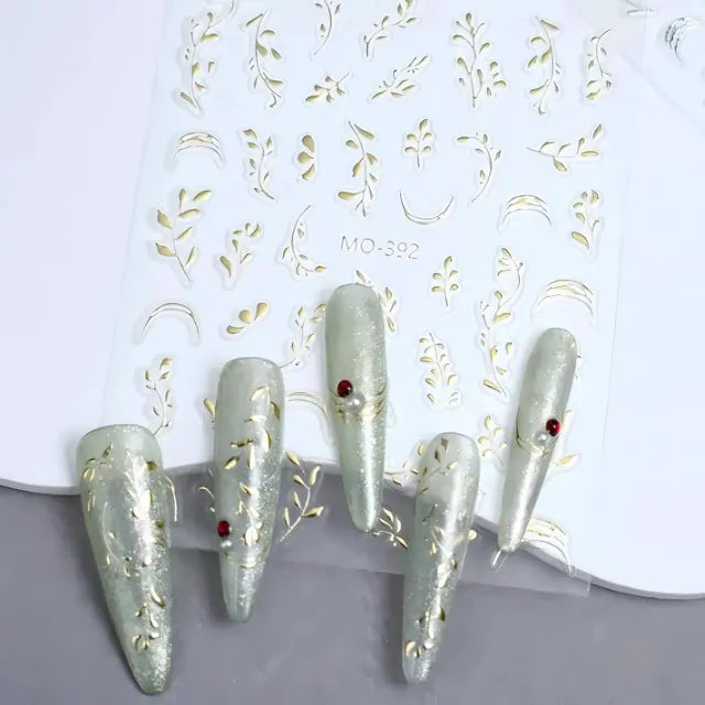 Golden Jade Leaf 3D Nail Stickers Sheet (MO-392)