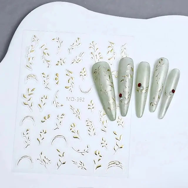 Golden Jade Leaf 3D Nail Stickers Sheet (MO-392)