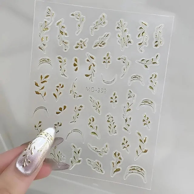 Golden Jade Leaf 3D Nail Stickers Sheet (MO-392)
