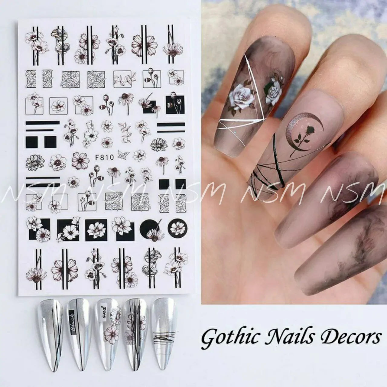 Gothic Abstract And Flower Print Stickers Sheet (F810)