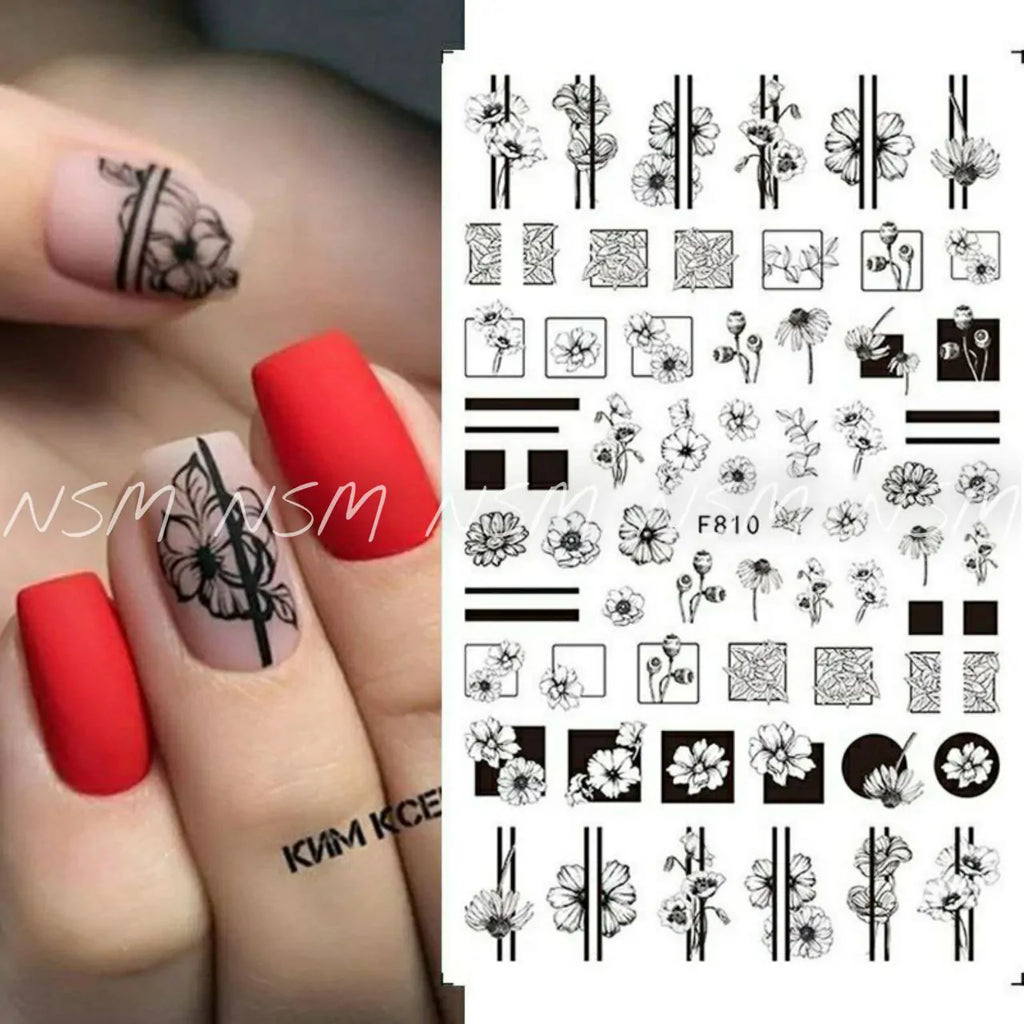 Gothic Abstract And Flower Print Stickers Sheet (F810)