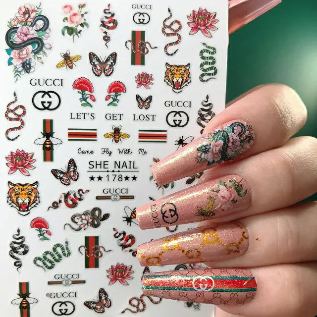 Gucci Jungle Themed Nail Stickers Sheet (JO-1441)