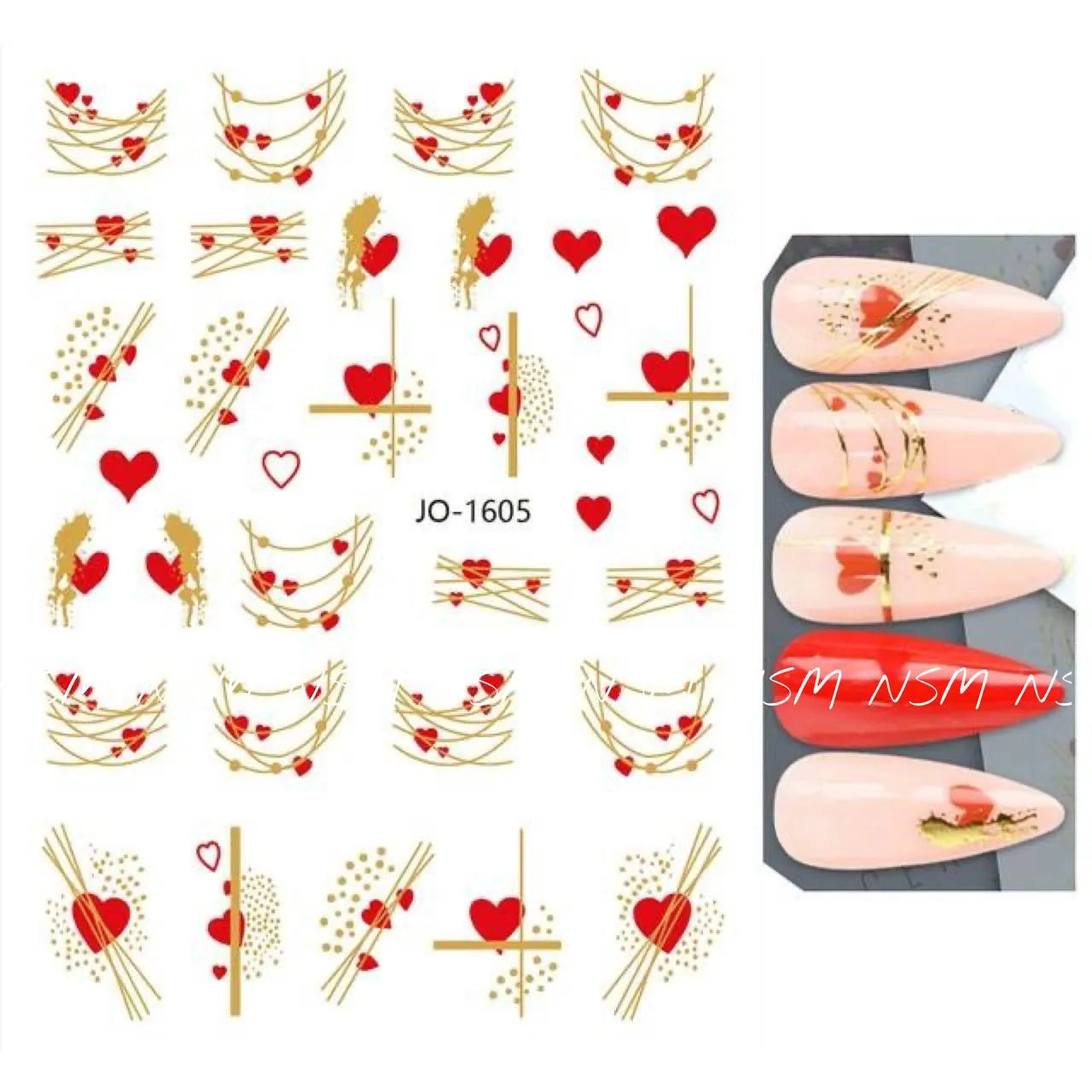 Hearts And Abstract Gold Design Sticker Sheet (JO-1605)