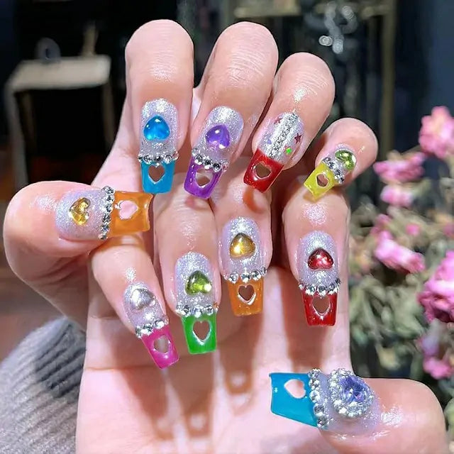 Hollow Heart Long Coffin Soft Gel Nail Tips (Pack Of 24 Pcs)