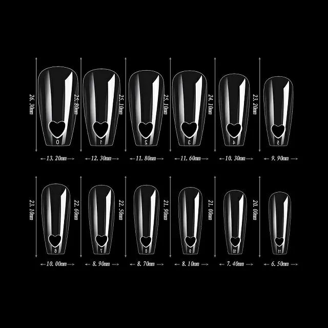Hollow Heart Long Coffin Soft Gel Nail Tips (Pack Of 24 Pcs)