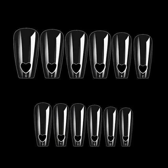 Hollow Heart Long Coffin Soft Gel Nail Tips (Pack Of 24 Pcs)