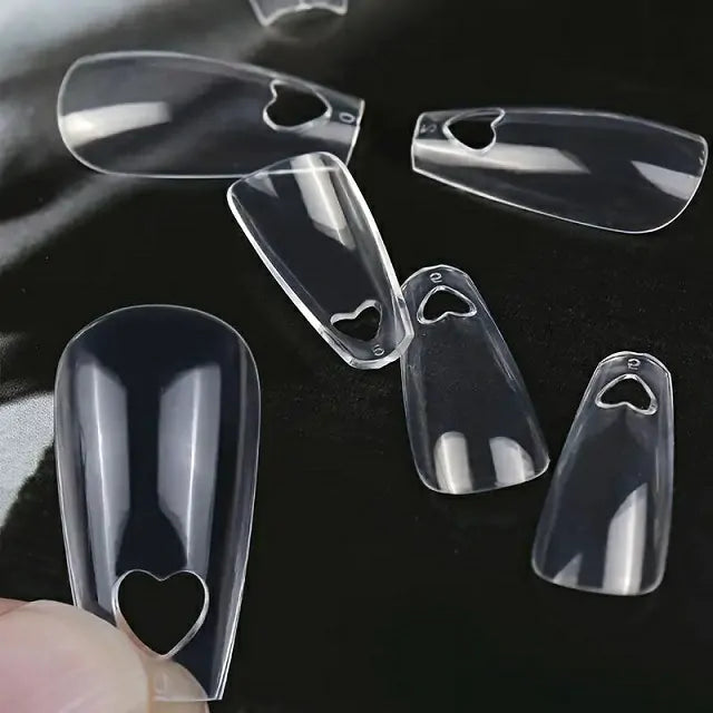 Hollow Heart Long Coffin Soft Gel Nail Tips (Pack Of 24 Pcs)
