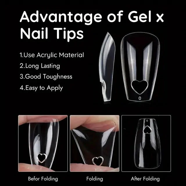 Hollow Heart Long Coffin Soft Gel Nail Tips (Pack Of 24 Pcs)