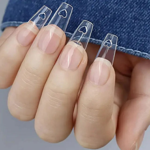 Hollow Heart Long Coffin Soft Gel Nail Tips (Pack Of 24 Pcs)