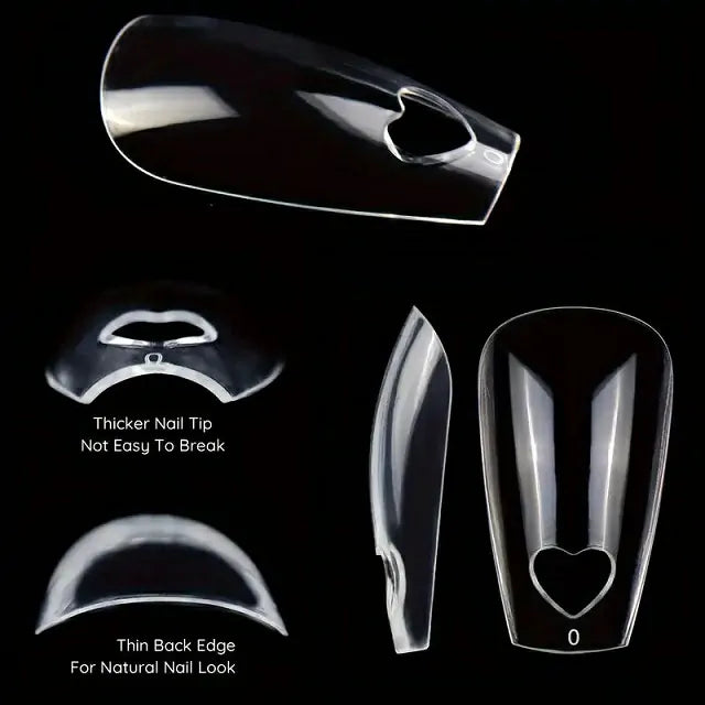 Hollow Heart Long Coffin Soft Gel Nail Tips (Pack Of 24 Pcs)