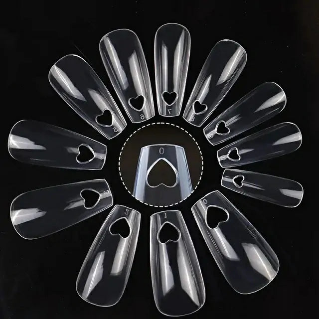 Hollow Heart Long Coffin Soft Gel Nail Tips (Pack Of 24 Pcs)