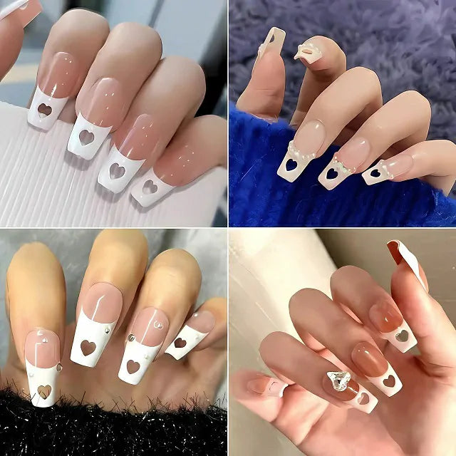 Hollow Heart Long Coffin Soft Gel Nail Tips (Pack Of 24 Pcs)