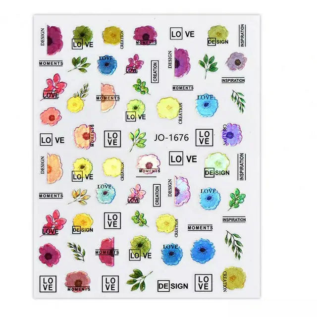 Holographic Flowers And Texts Sticker Sheets (JO-1676)