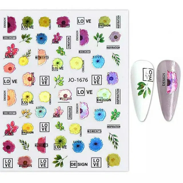 Holographic Flowers And Texts Sticker Sheets (JO-1676)