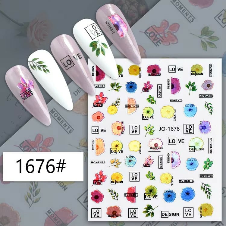 Holographic Flowers And Texts Sticker Sheets (JO-1676)