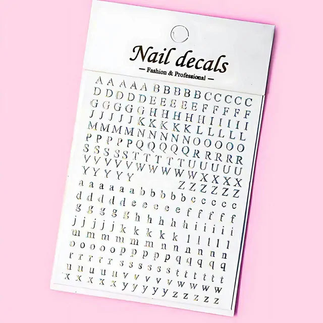 Holographic Silver Alphabet Nail Art Sticker Sheet