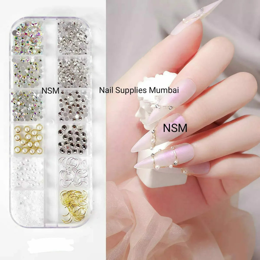 Rhinestone, Rivets And Pearls Mix Grid Box