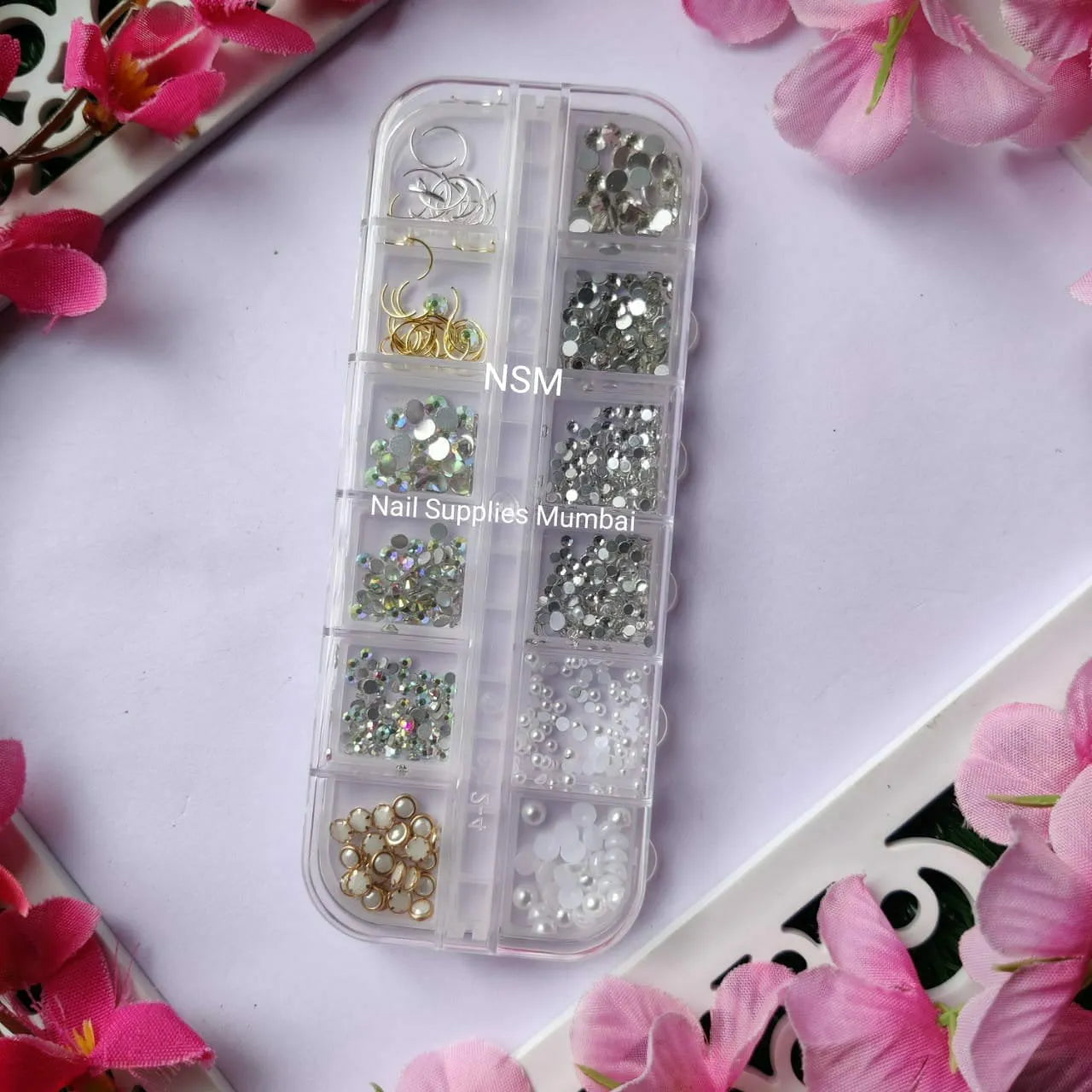 Rhinestone, Rivets And Pearls Mix Grid Box
