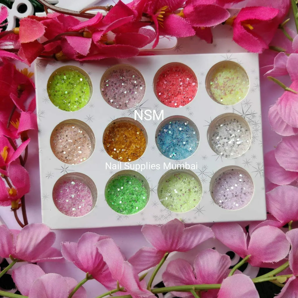 Pastel Shades Glitters And Mylars (Set Of 12 Colors)