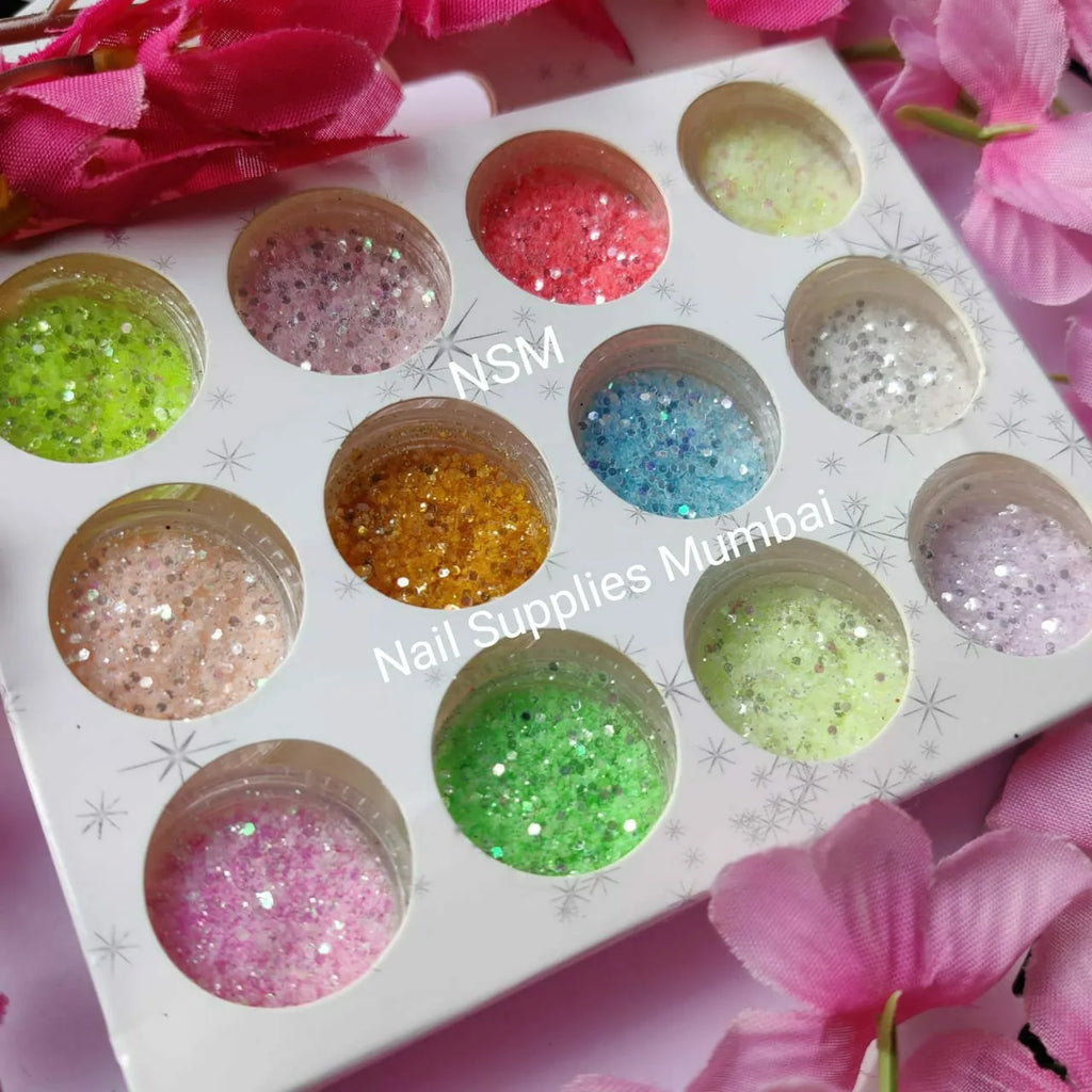 Pastel Shades Glitters And Mylars (Set Of 12 Colors)