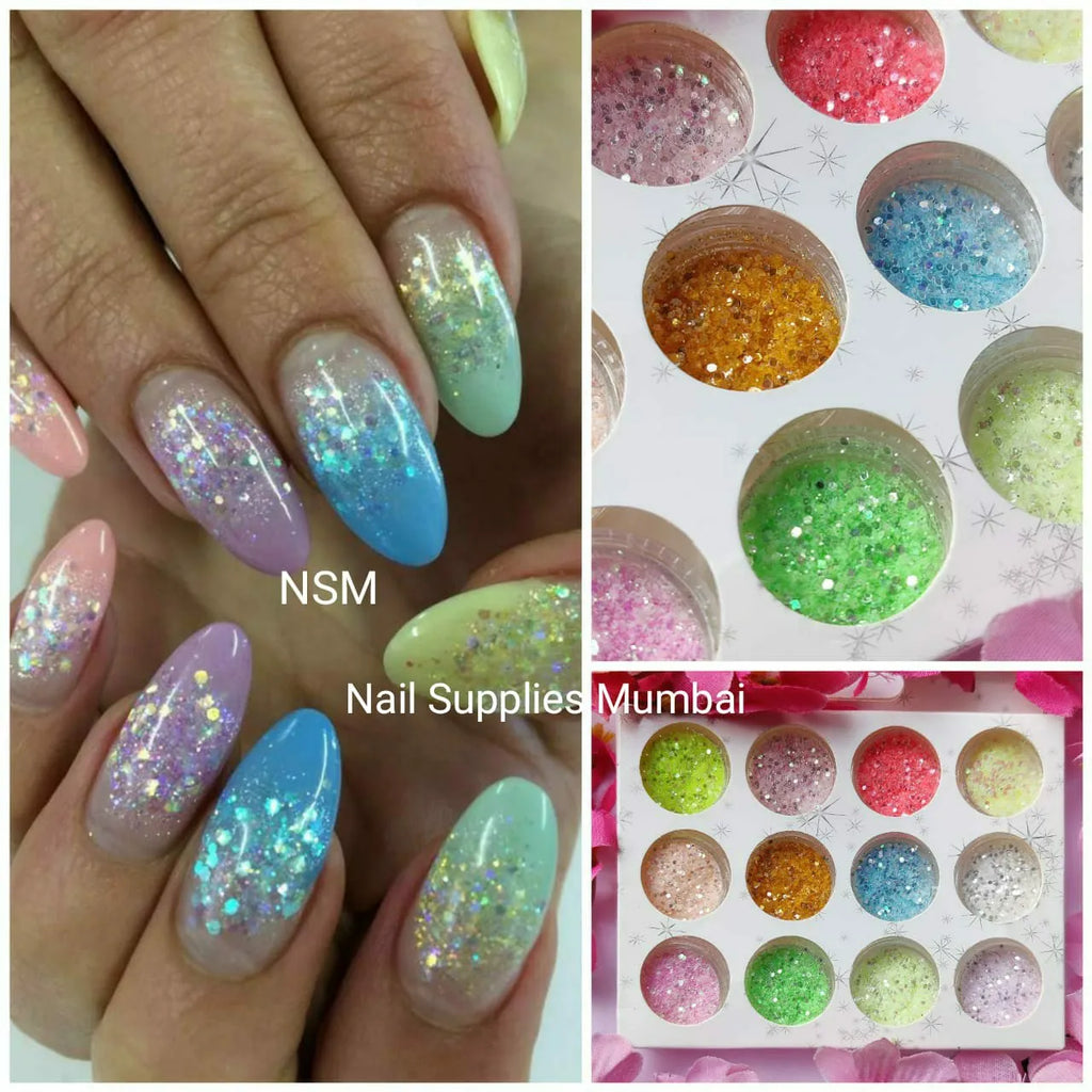 Pastel Shades Glitters And Mylars (Set Of 12 Colors)
