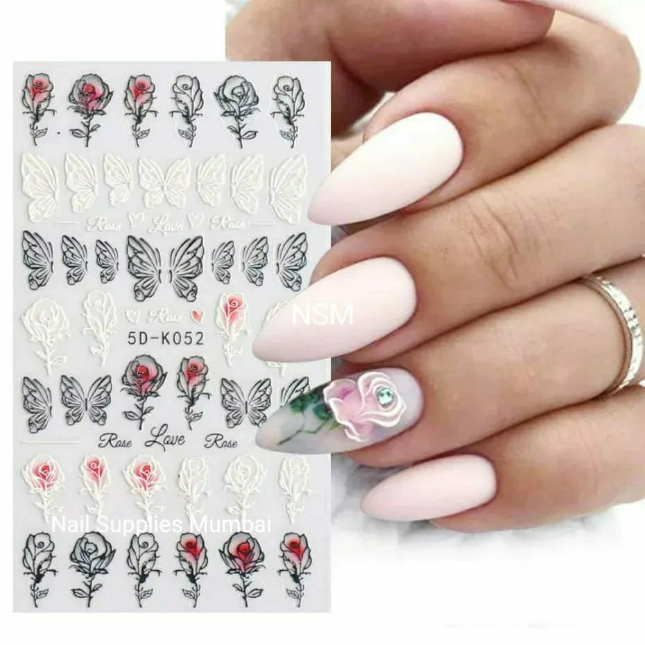 Flowers And Butterflies 5D Nail Art Stickers Sheet