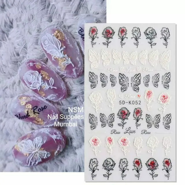 Flowers And Butterflies 5D Nail Art Stickers Sheet