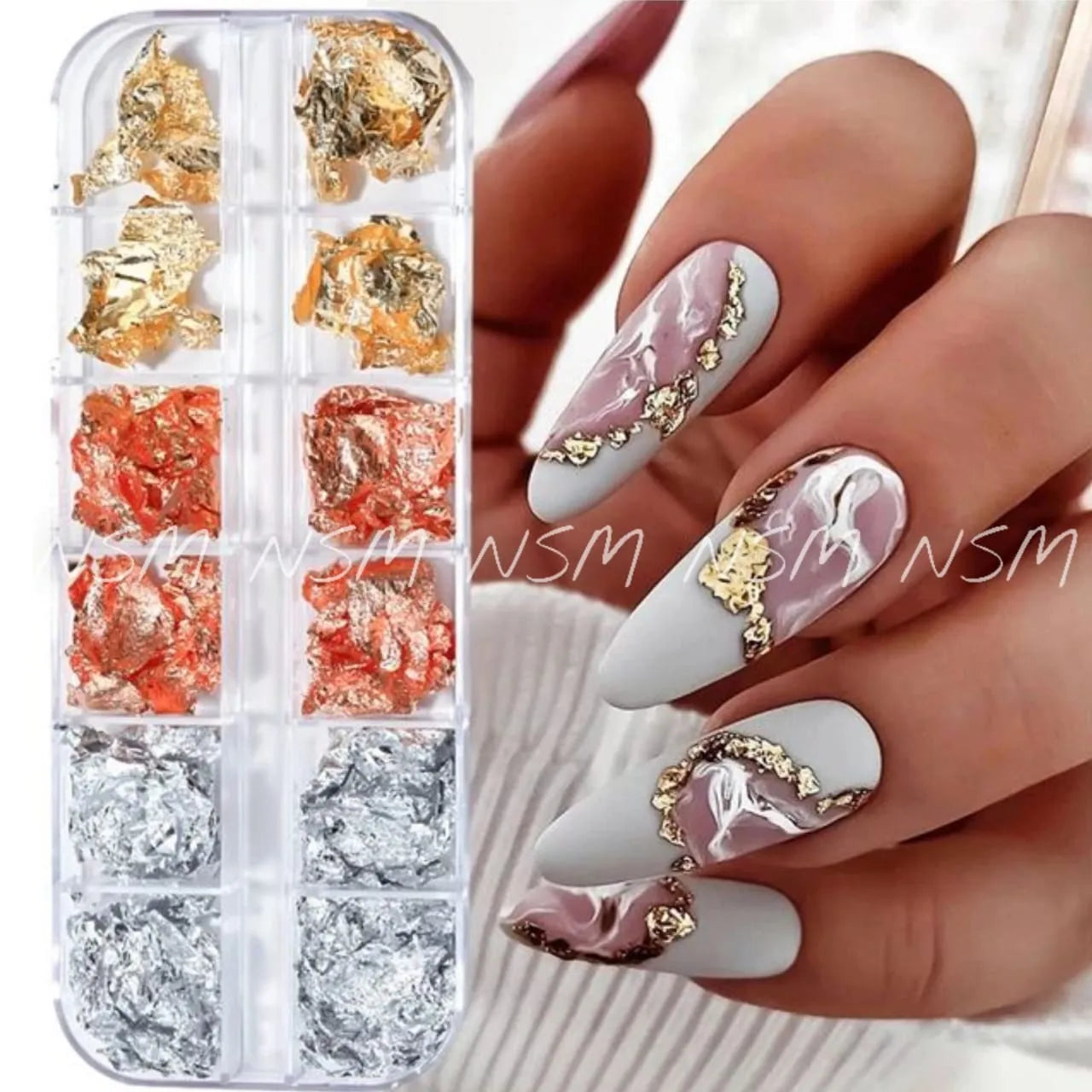 Gold Silver Copper Irregular Foil Flakes Grid
