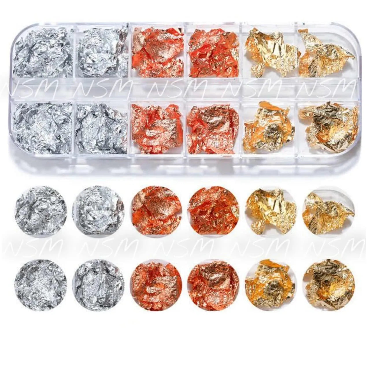 Gold Silver Copper Irregular Foil Flakes Grid