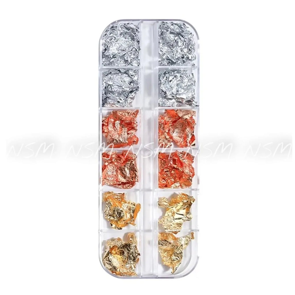 Gold Silver Copper Irregular Foil Flakes Grid