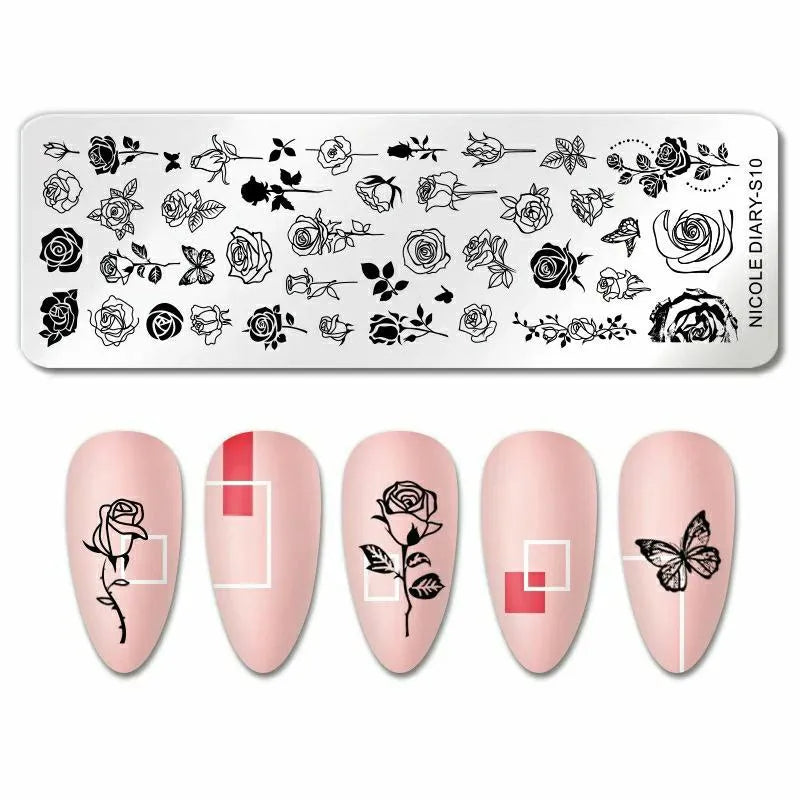 Rose Flower Stamping Plate By Nicole Diary (S10)