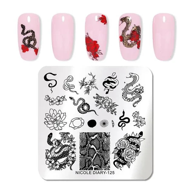 Snakes And Floral Stamping Plate By Nicole Diary (125)