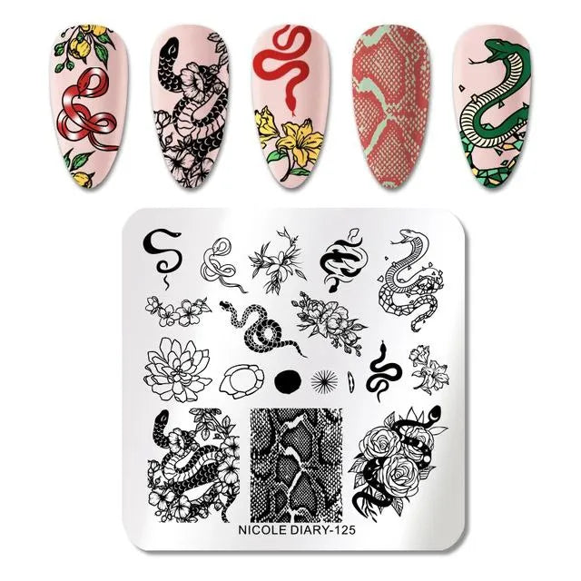 Snakes And Floral Stamping Plate By Nicole Diary (125)