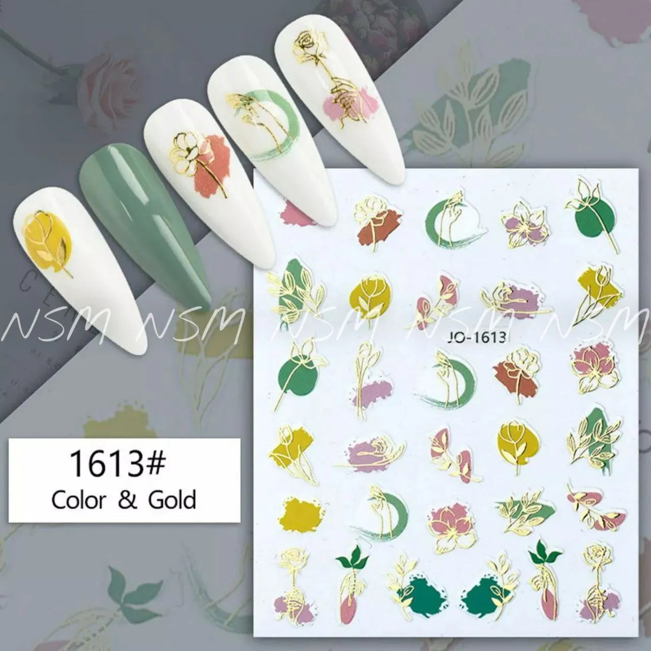 Abstract Floral Print Gold Tinted Sticker Sheets (JO - 1613)