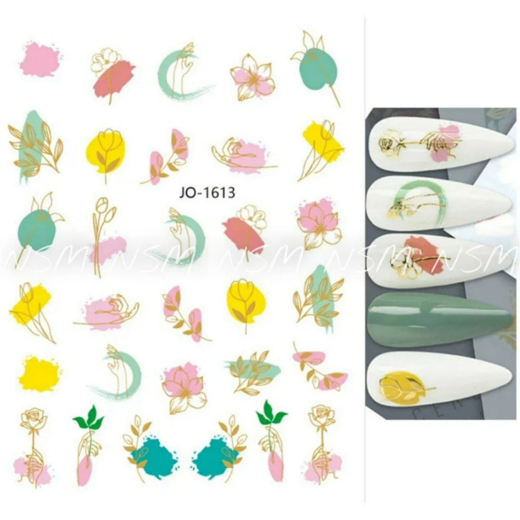 Abstract Floral Print Gold Tinted Sticker Sheets (JO - 1613)