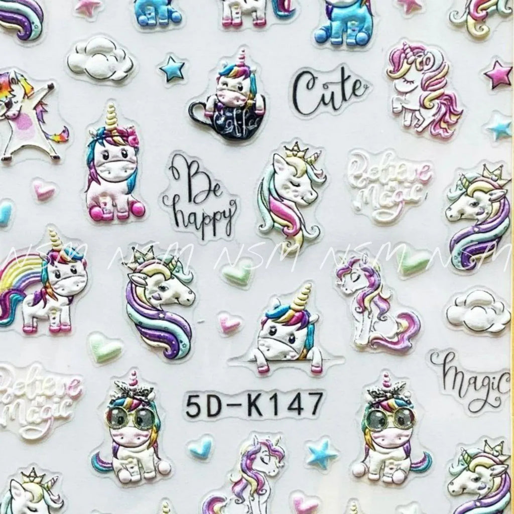 Cute Unicorn 5D Sticker Sheets