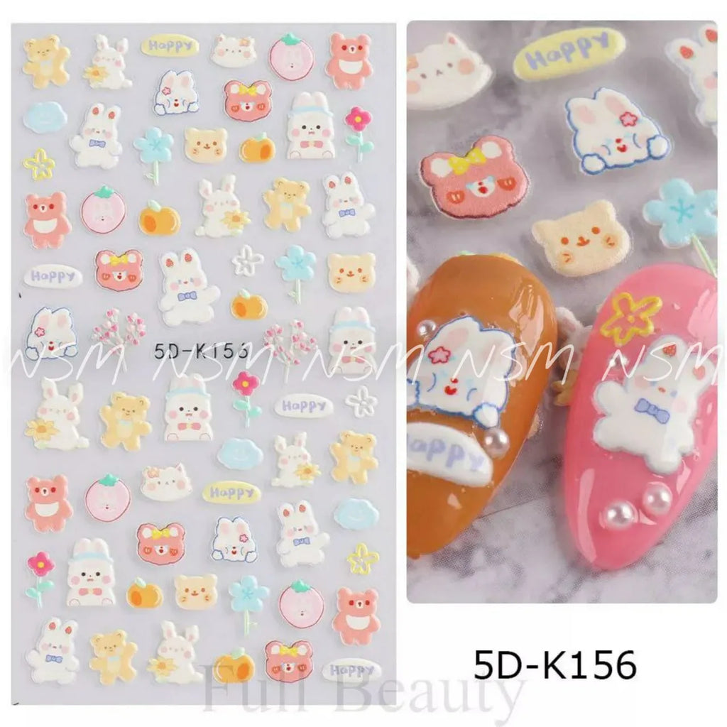 Cute Teddy Bear And Bunny 5D Sticker Sheets