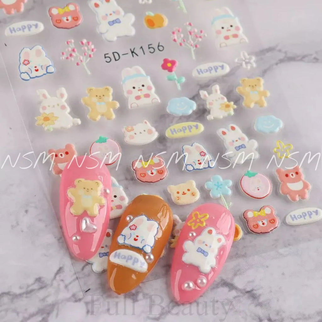 Cute Teddy Bear And Bunny 5D Sticker Sheets