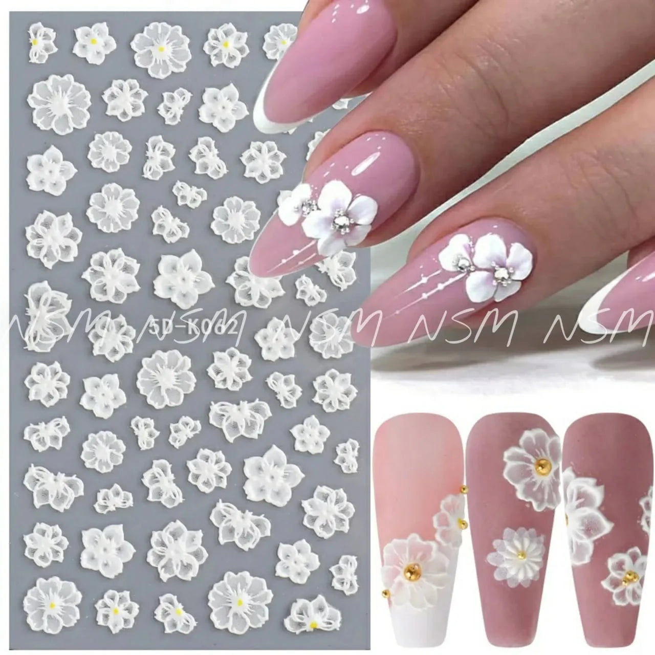 White Flowers 5D Sticker Sheets