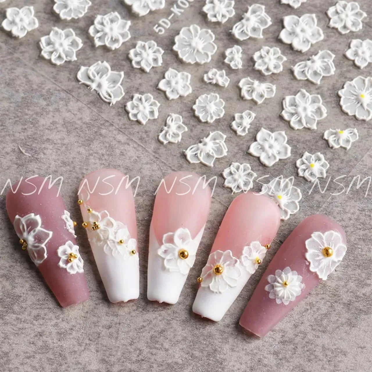 White Flowers 5D Sticker Sheets