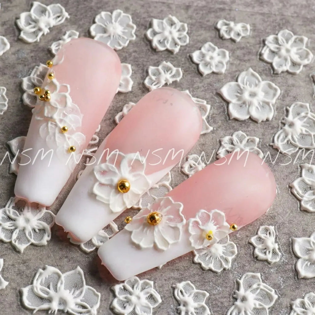 White Flowers 5D Sticker Sheets