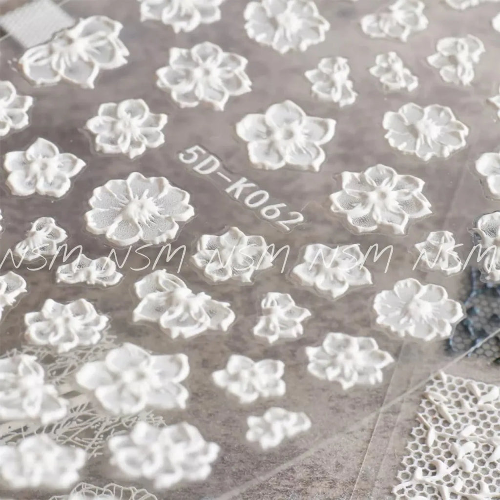 White Flowers 5D Sticker Sheets