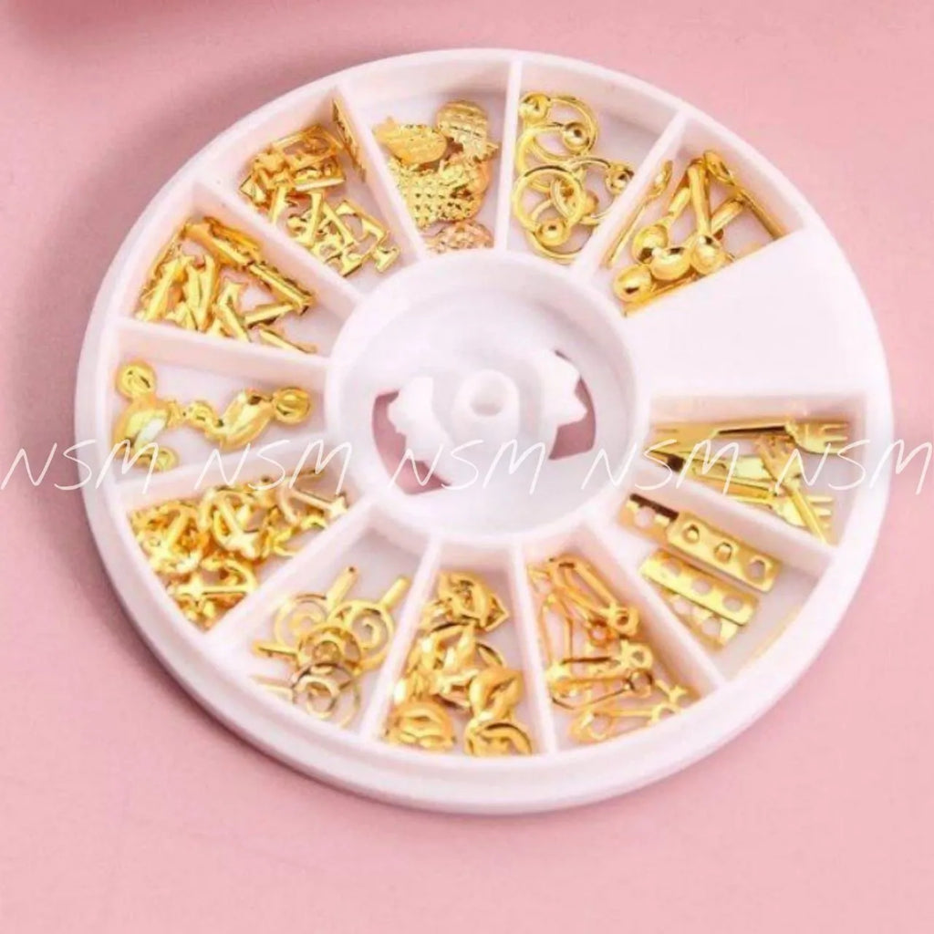 Gold Metal Nail Charms Wheel