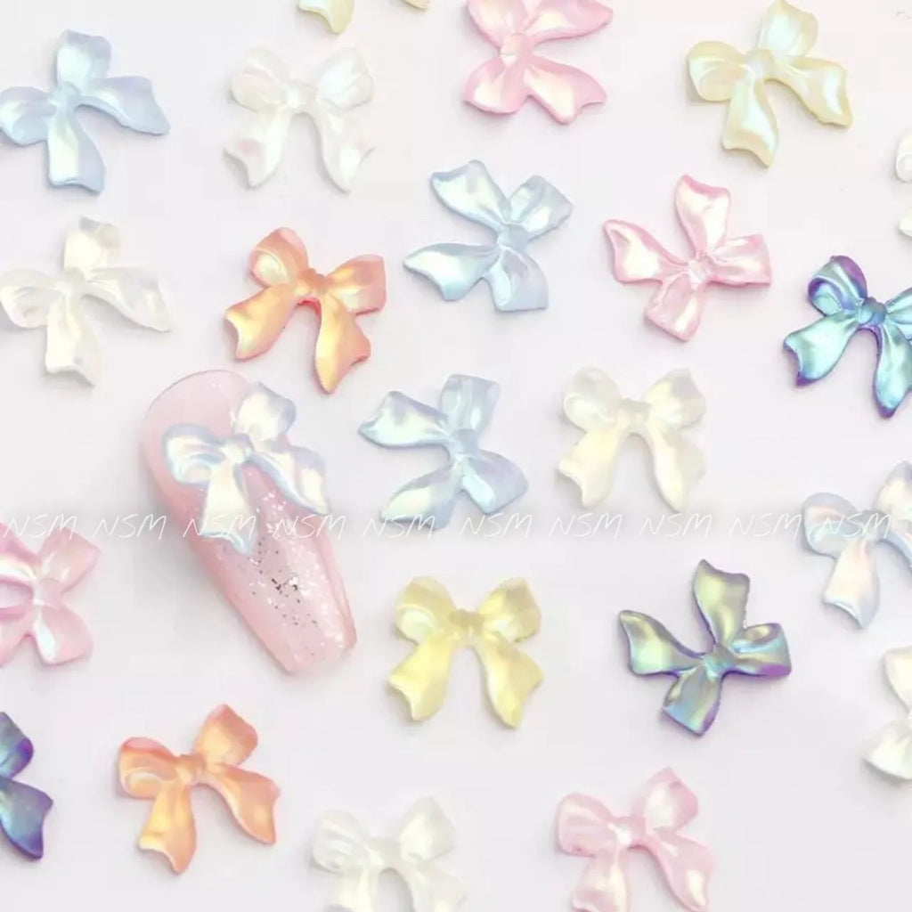 Frosted Aurora Bows Nail Charms (Pack Of 30 Pieces)