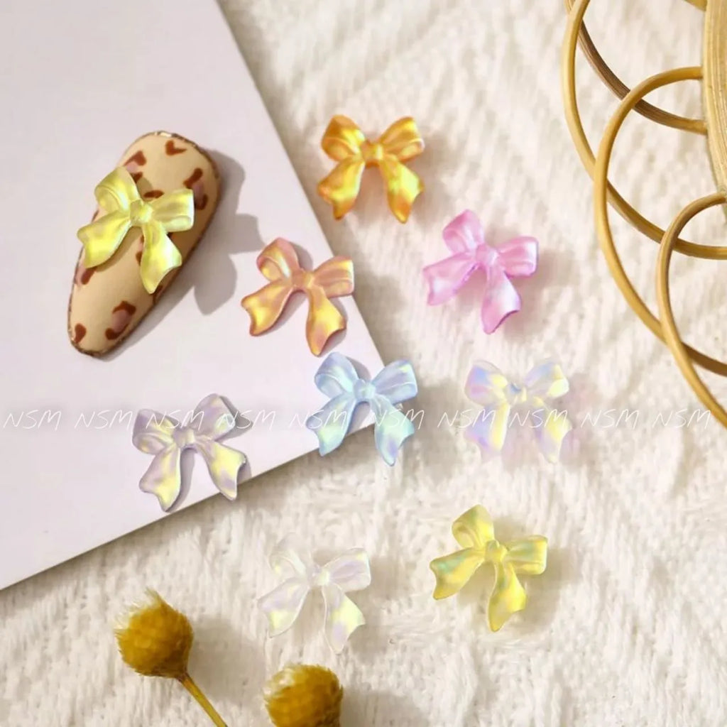 Frosted Aurora Bows Nail Charms (Pack Of 30 Pieces)