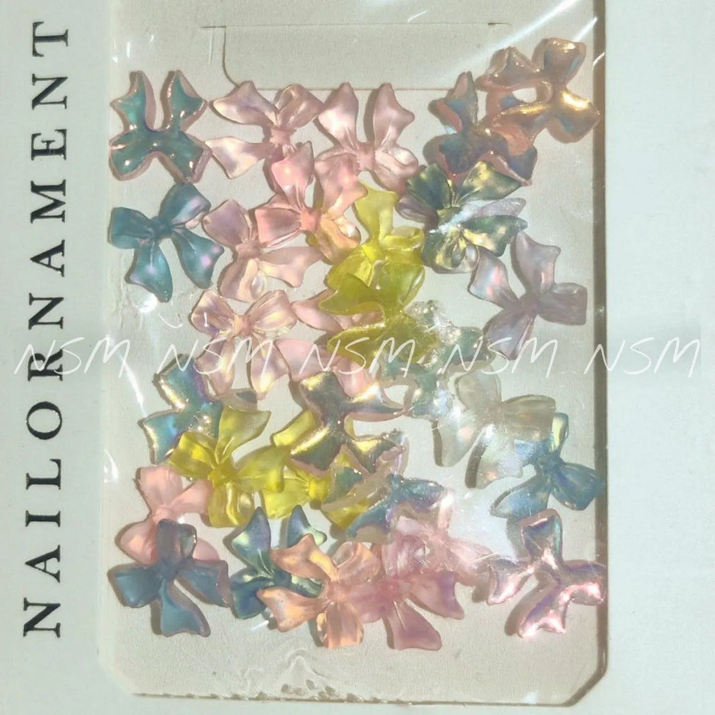 Frosted Aurora Bows Nail Charms (Pack Of 30 Pieces)